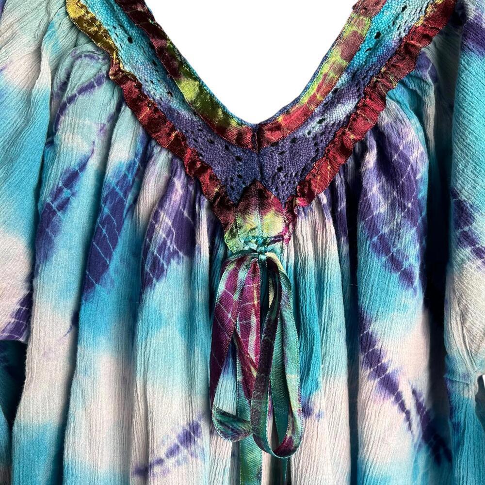 Bohemian Tie-Dye Peasant Tunic with Bell Sleeves - Picture 3 of 5